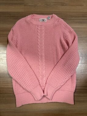 Golden Wings Vintage Cottagecore Cozy Pink Cable-Front Knit Sweater Women